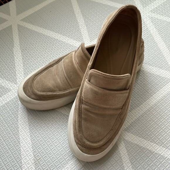 VINCE Tan Leather Suede Slip-on Sneakers | Platform Sneakers | Fall Sneakers - Picture 1 of 6